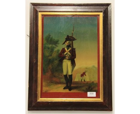 Framed reverse print on glass of a foot soldier (39cm x 51cm)