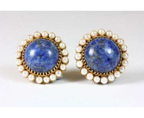 Suberb 14ct Lapis Lazuli and seed pearl clip earrings
