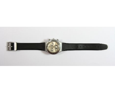 Gents Swatch brushed steel and rubber wrist watch