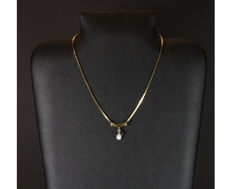 A pretty 9ct gold sapphire, diamond and cultured pearl necklace
