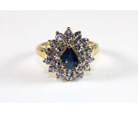  9ct gold tanzanite and sapphire cluster ring (M)