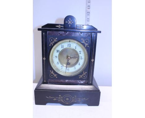 A late Victorian slate mantle clock (no key). Shipping unavailable. 