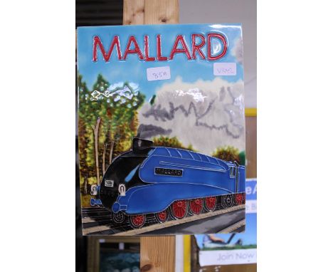 A vintage wall hanging ceramic plaque of the steam train 'The Mallard' 36cm x 28cm 