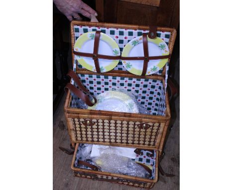 A new vintage style picnic hamper with contents 