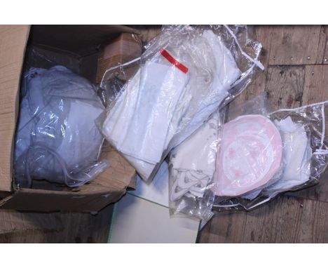 A box of vintage linen and textiles etc 