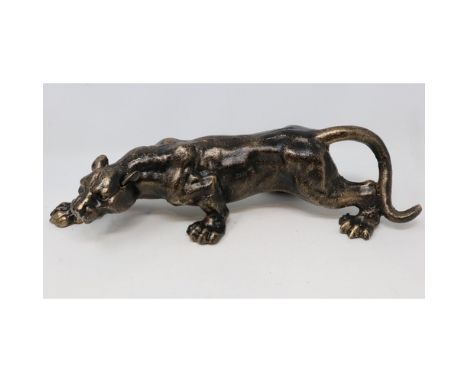 Bronzed cast iron stalking panther, L: 40 cm. UK P&amp;P Group 3 (£30+VAT for the first lot and £8+VAT for subsequent lots) 