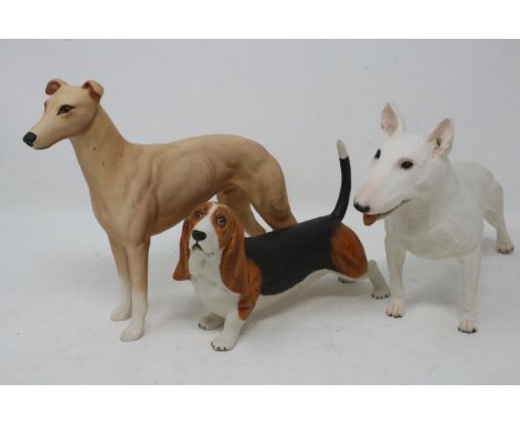 Three matte Beswick dogs, no cracks or chips, largest H: 16 cm. UK P&amp;P Group 2 (£20+VAT for the first lot and £4+VAT for 