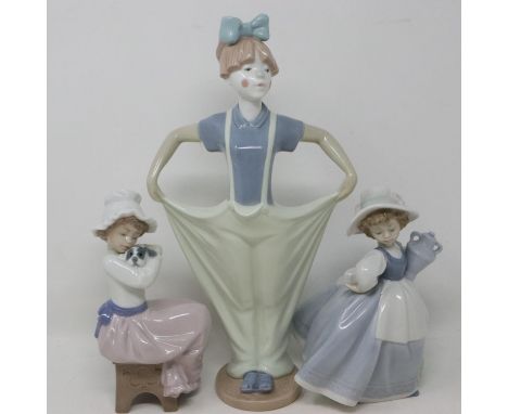 Three Nao figurines, no cracks or chips, largest H: 30 cm. UK P&amp;P Group 3 (£30+VAT for the first lot and £8+VAT for subse