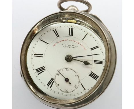 JG GRAVES: hallmarked silver cased Express English Lever key wind pocket watch with subsidiary dial, Chester assay, lacking g