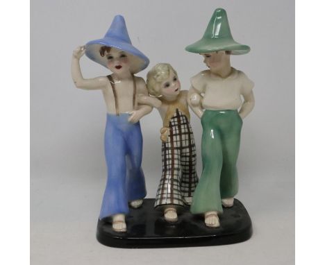 Goldscheider 1930s figural group, Family Strides, by Germaine Bouret, visible crazing and and small chips to glaze, H: 20 cm.