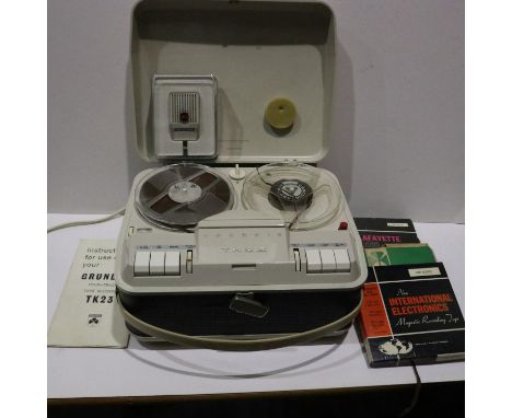 Grundig TK23 reel to reel tape recorder with GDM311 microphone and tapes. All electrical items in this lot have been PAT test