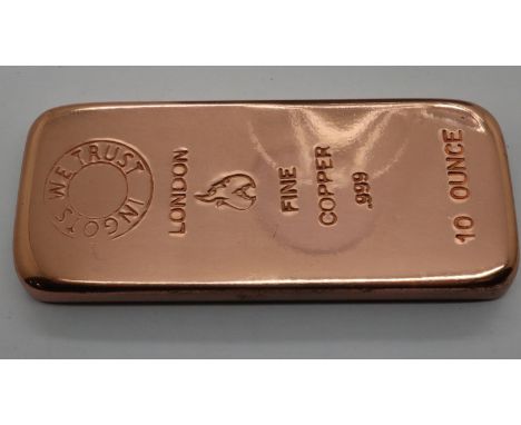 Bullion ingot: 10oz fine copper. UK P&amp;P Group 1 (£16+VAT for the first lot and £2+VAT for subsequent lots 