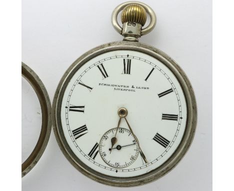 Hallmarked silver crown wind pocket watch, Birmingham assay, by Schierwater &amp; Lloyd Liverpool, working at lotting. UK P&a