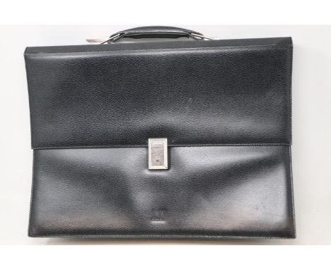 Dunhill: an executive black leather briefcase with keys, some damage to pen holders on interior, damage to leather in documen