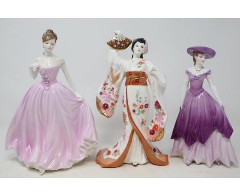 Three Coalport figurines including Madam Butterfly, no cracks or chips, largest H: 21 cm. UK P&amp;P Group 3 (£30+VAT for the