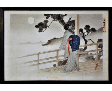 Mizuno Toshikata, (1866-1908) pupil of Yoshitoshi. A Japanese woodblock print c1890 in black frame 23x35cm