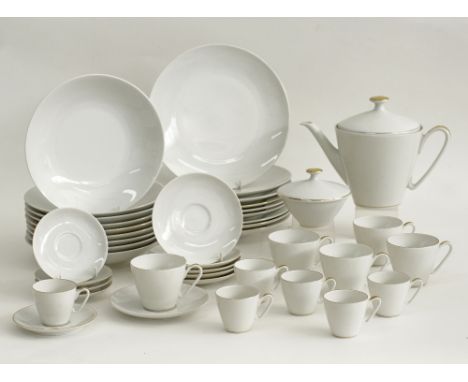 An Edelstein Bavaria Germany, modern white porcelain part tea and dinner service, decorated with a thin gold line to the rims