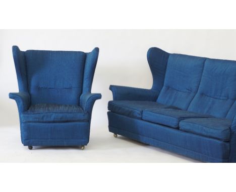 A rare G-Plan set of a three seater wing sofa model 6783, size: W186cm, H90cm, together with a wing armchair model 6781, size