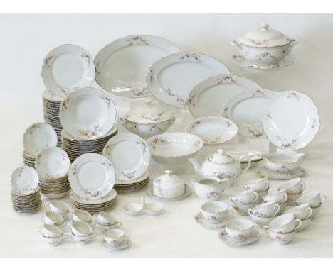 A Czechoslovakian "MZ" porcelain part dinner and tea service decorated with delicate roses and gilding to the rim. Mid 20th c