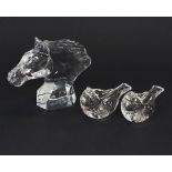 Two Rosenthal crystal bird paperweights
