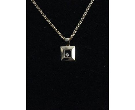 Chopard 'Happy Diamonds' yellow gold pendant, square form glass panelled with 1 floating diamond, 2.2cm square on rounded bel