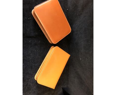 Two Vintage Gentleman's shaving kits, chromium components within tan coloured hide (2) 
