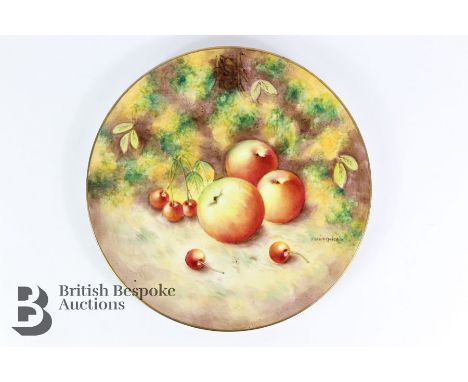 Royal Worcester B.Orb cabinet plate. The plate finely painted with autumnal fruit by Frank T. Higgins, with a black Royal Wor