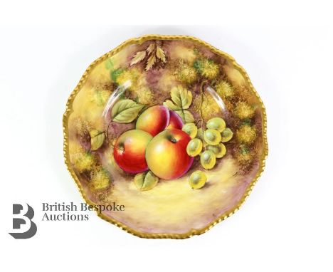 Royal Worcester Fallen Fruit cabinet plate. The plate finely painted with autumnal fruit by John Smith, gilt gadrooned edge, 