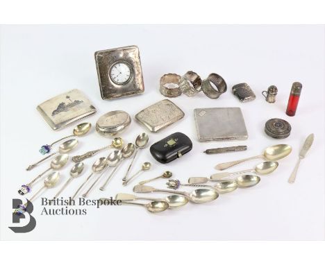 Miscellaneous silver, including a silver cigarette case, engine-turned with gold highlights Birmingham hallmark, dated 1927 m