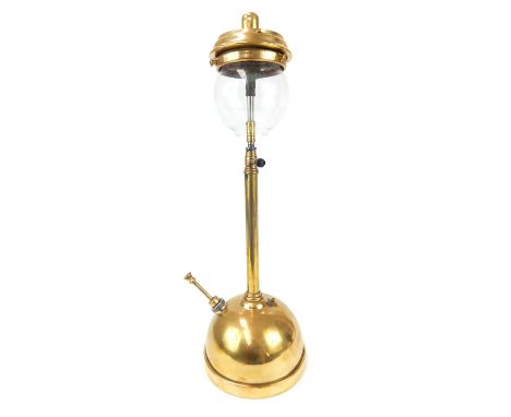 Vintage polished brass Tilley lamp, with glass shade, 53cm