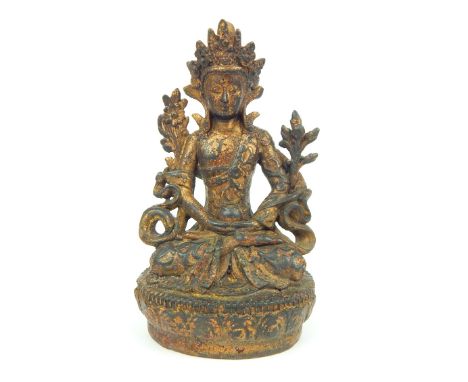 Chinese iron statue of Buddha in contemplation, sat in lotus position with bowl to the lap, 16.5cm h