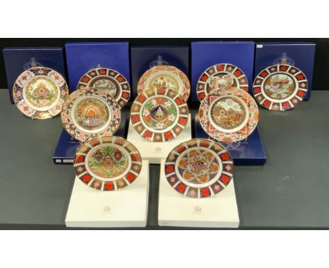 Royal Crown Derby Christmas plates,  First of the Series, 1369/1500; 1999 Third 681/ 1750;  fourth, 348/2500;  fifth, 1066/25