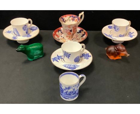 Ceramics &amp; Glass - a trio of Royal Worcester Blue Canton pattern Aesthetic Movement blue and white coffee cups and deep s