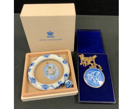 A Bing &amp; Grondahl porcelain pendant necklace, 1969-79 Mothersday special, boxed;  Royal Copenhagen bangle, boxed etc 