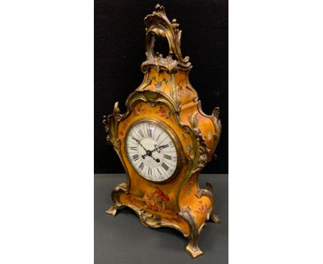 A 19th century French ormolu and painted wooden mantel clock, white dial signed Palais Royal, Paris, eight day Le Roy et Fils