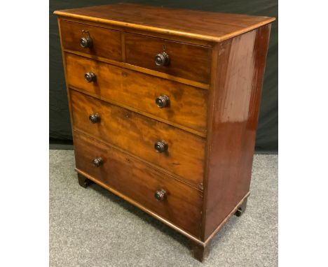 A Victorian chest of drawers, rectangular top above two short and three long graduated drawers, bracket feet, 105cm high, 93c