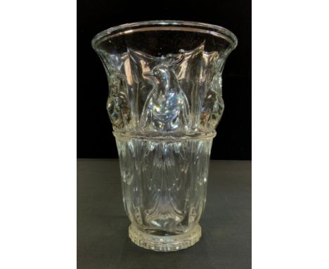 Glass - a French Art Deco clear Verlux glass birds of paradise vase, c.1930. 