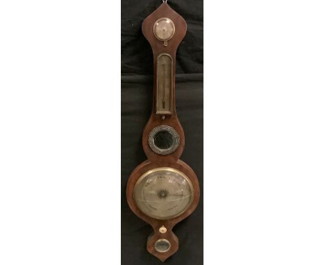 A 19th century mahogany barometer, silver scales, mercury thermometer, 96cm high. 