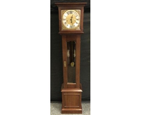 A Metamec reproduction longcase clock of small narrow proportions, brass square dial, 152cm high, 55cm wide, 20cm deep. 