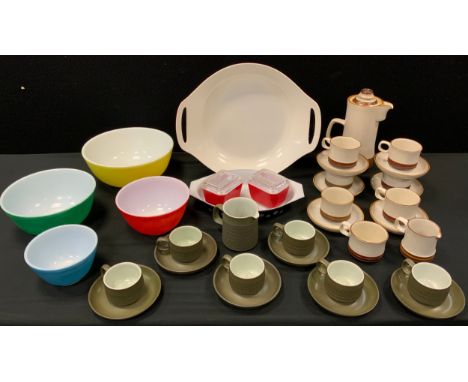 Kitchenalia &amp; Ceramics - a graduated set of vintage Pyrex multi coloured bowls, butter dishes etc;  Denby Potters Wheel p