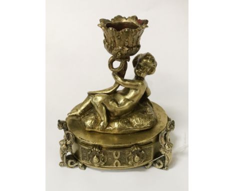 GILDED CHERUB RING BOX CANDLESTICK - 10CMS