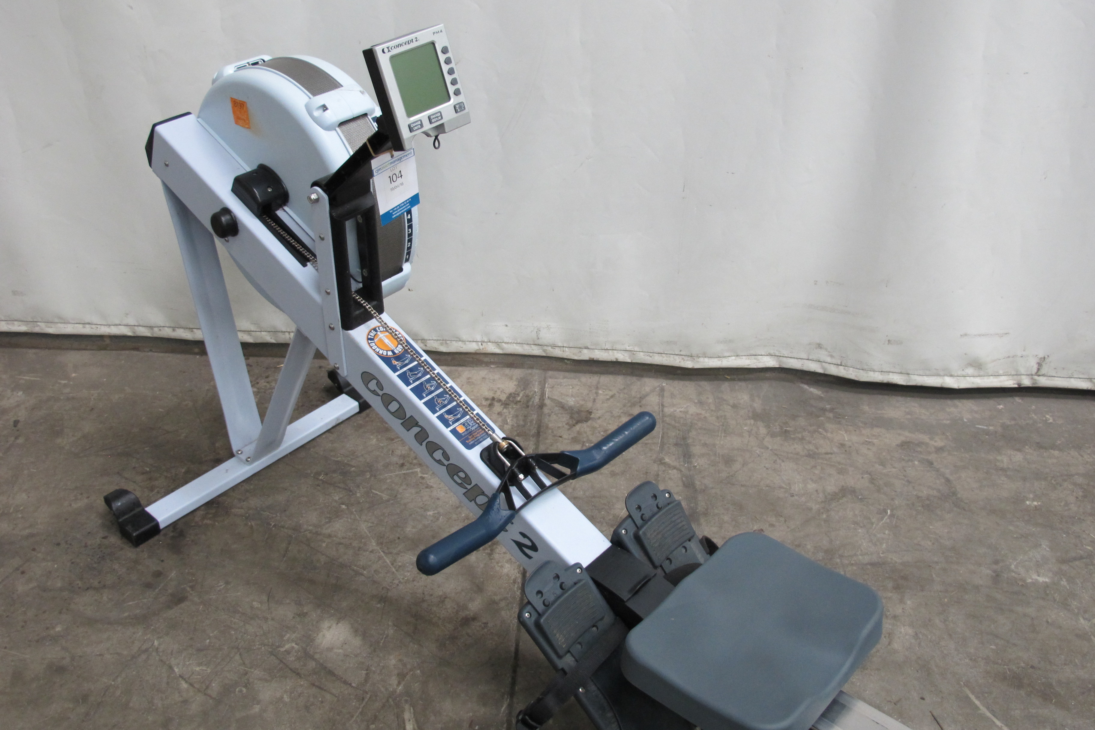 A Concept 2 rowing machine with PM4 screen