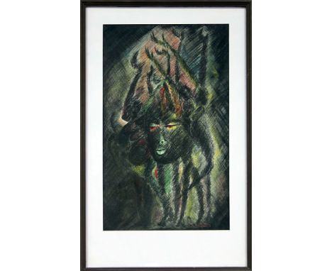 K G Sharma/Study of an Eastern Deity/coloured crayon, 44cm x 27cm/and sundry Japanese prints