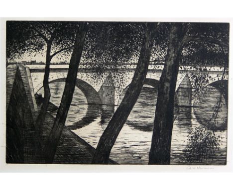 Christopher Richard Wynne Nevinson (British 1889-1946) ARR/Le Pont Royal, Paris/etching/signed in pencil, 27.5cm x 43cm/see i
