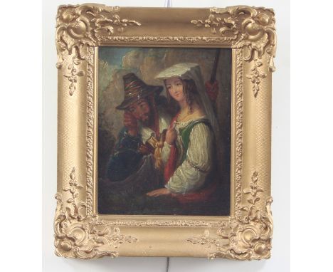 19th Century School/Portrait of Young Couple/oil on board, 21cm x 17cm