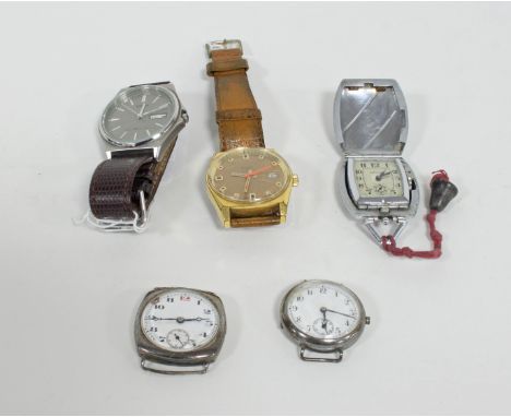 Two wristwatches, two silver wristwatches and a steel watch and chain