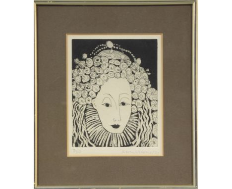 Karen Usborne/Portrait of Elizabeth I and another portrait/limited edition prints, 17cm x 13.5cm/ Francis St Clair Miller/Saw
