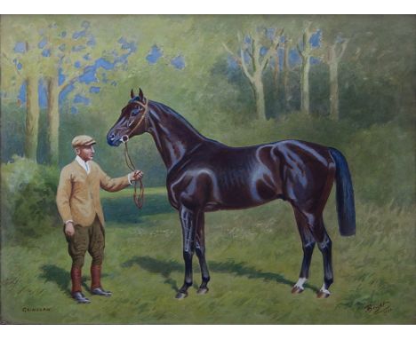 Alfred Bright/Gainslaw: Portrait of a Horse with its Groom/signed and dated Bright 1932 lower right and inscribed; exhibition