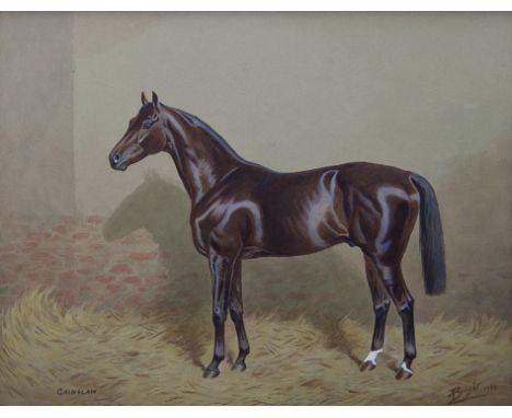 Alfred Bright/Gainslaw: Portrait of the Horse/signed and dated Bright 1932 lower right and inscribed/watercolour, 35cm x 47cm