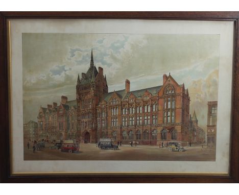 Alfred Waterhouse/Prudential Assurance Building, Holborn, London/signed/coloured lithograph, 64cm x 99cm